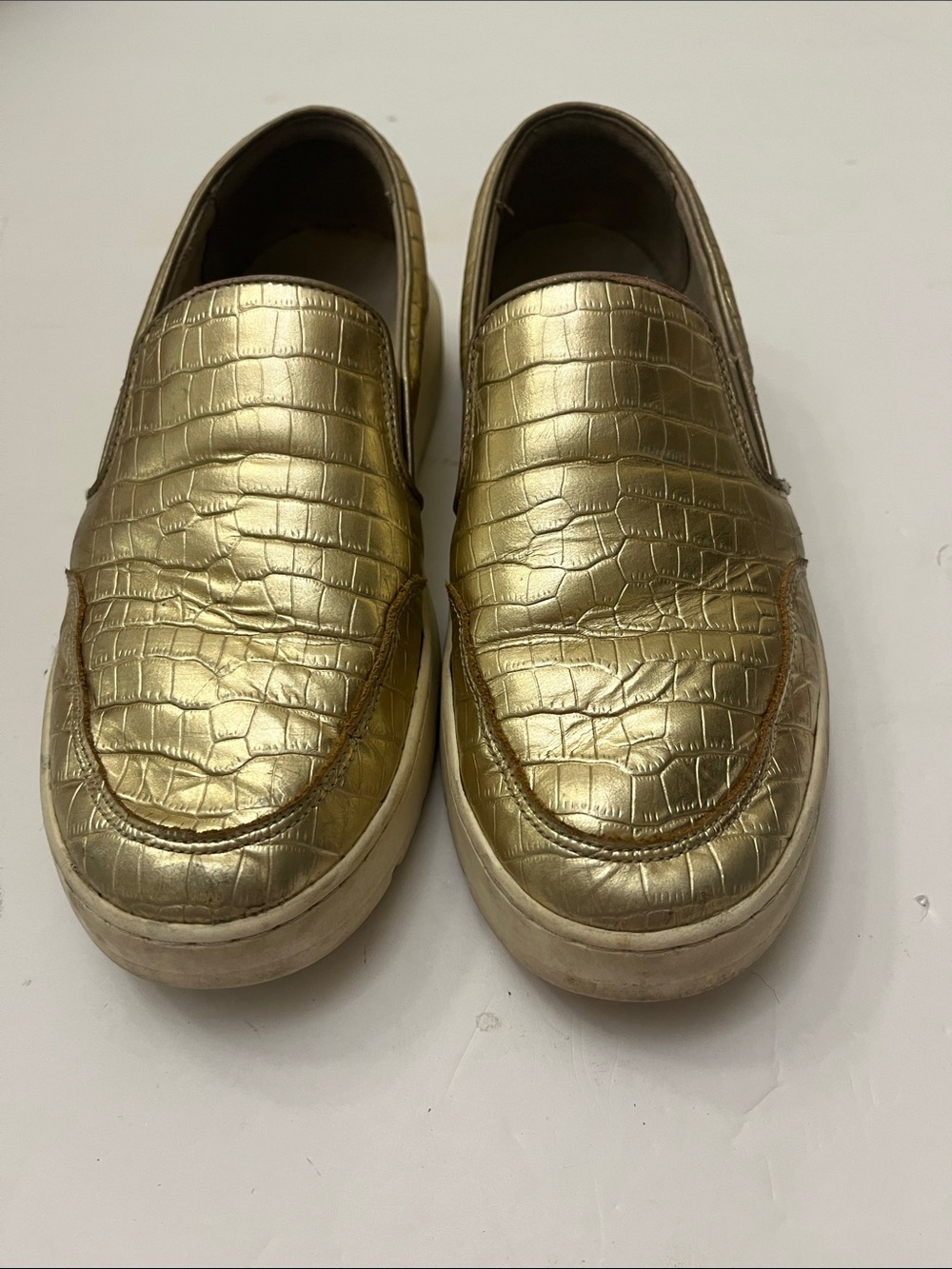 Gold Croc-Embossed Slip-On Sneakers for Women